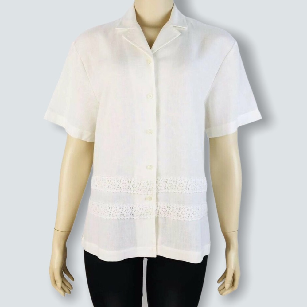 Bechamel Size M Beige Crochet Button Down Shirt
